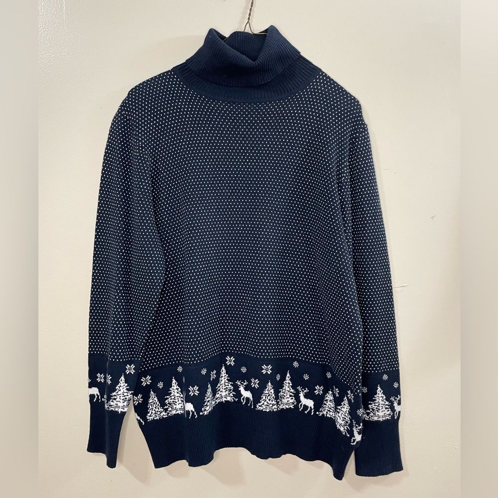 COPY - NWT LL Bean Turtleneck Sweater Large Petite Navy Nordic Winter Scene